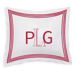Monogram White Euro Sham Triple Embroidery Border 100% Cotton Sateen 500 TC (Set Of 1)