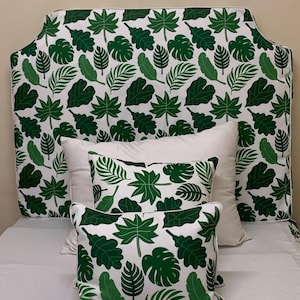 Tropical Leaf Printed Headboard 3&quot; thick - Hexagon Shape Dorm Room Size Twin/TwinXL 30”Hx40”W Full/FullXL 30”Hx55”W