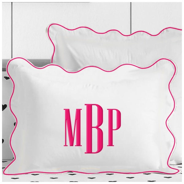 Personalized Monogrammed Pillow Sham with Scalloped embroidery Hand Embroidery (1 piece)