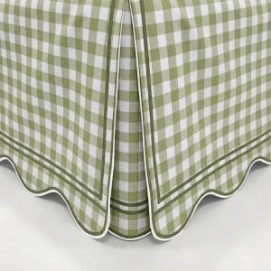 Checks Pattern Scallop and Double Border Bed Skirt - 8" to 39" Drop Length 1 PIECE BED SKIRT 3 Sided 100% Polyester Dust Ruffle