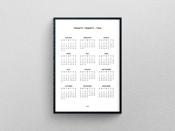 2022 printable calendar one page calendar minimalist 2022 etsy