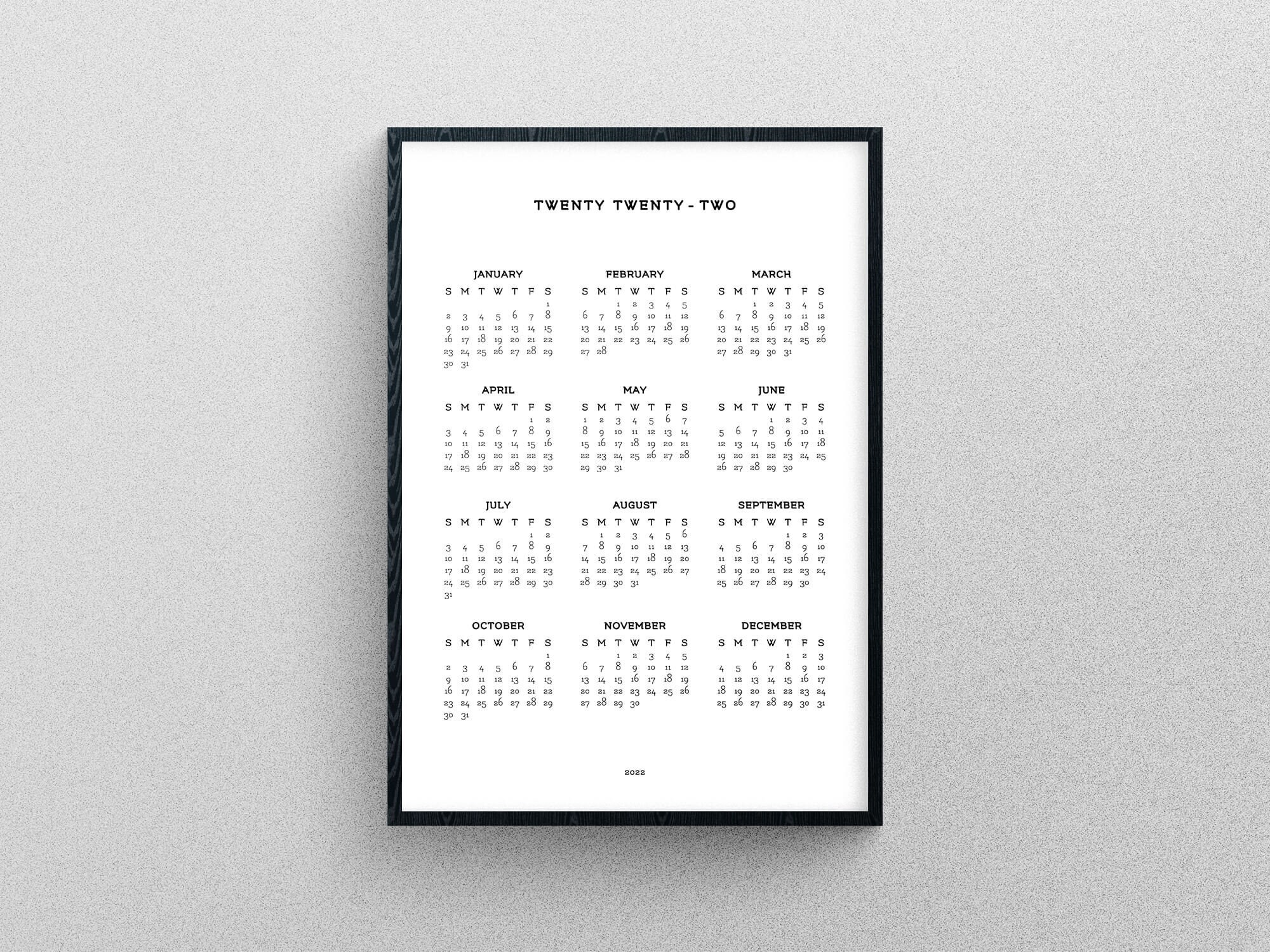 2022 printable calendar one page calendar minimalist 2022 etsy