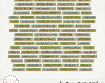 Happy Camper Word Strips - Digital Scrapbooking - Memory Keeping