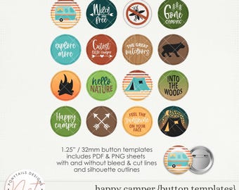Happy Camper Button Templates - Digital Scrapbooking - Memory Keeping