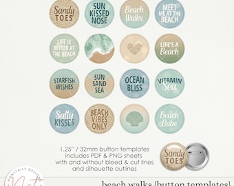 Beach Walks Button Templates - Digital Button Maker Template - Crafts