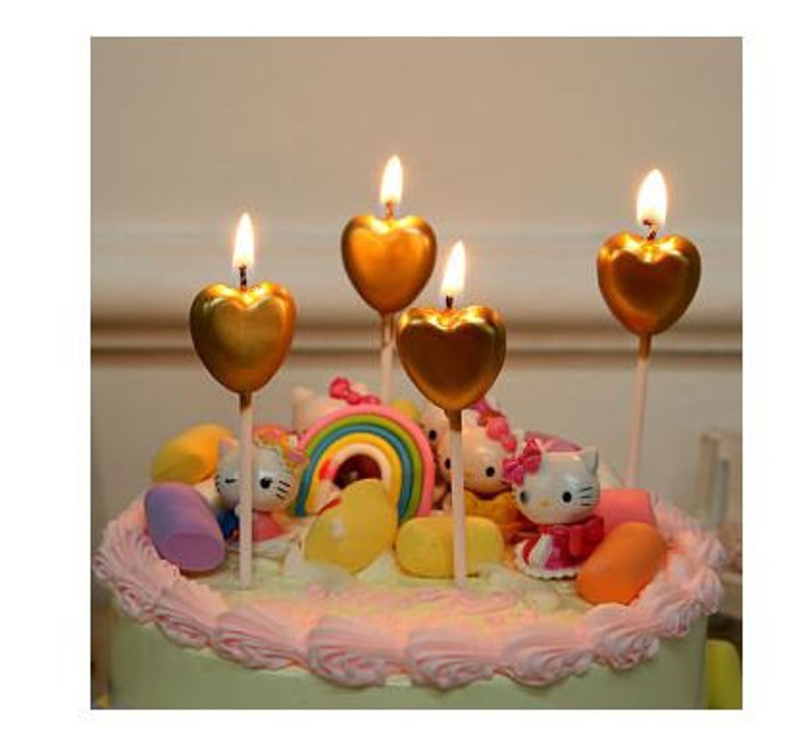 Heart Shaped Colorful Cake Candle Gold Etsy