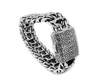 Handmade Heavy Sterling Silver Emperor Chain Bracelet, 20mm Wide