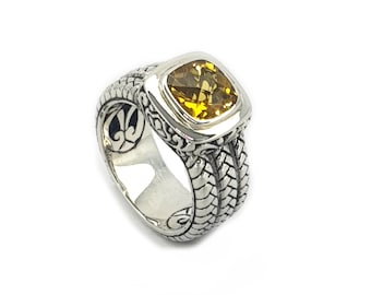 Sterling Silver 925 Ring with yellow topaz and Amethyst