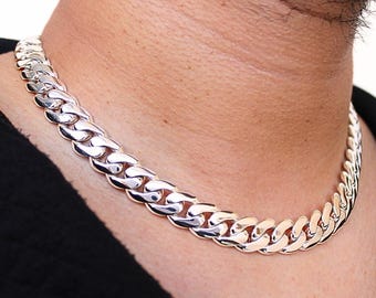 Sterling Silver Cuban Curb Chain Necklace, 16mm Wide