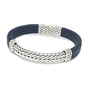 Handmade sterling silver Bali leather bracelet 10mm and 12mm width