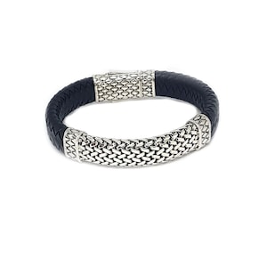 Sterling silver Bali leather bracelet Men, Gift for him, her, Unisex Jewelry, 925 silver