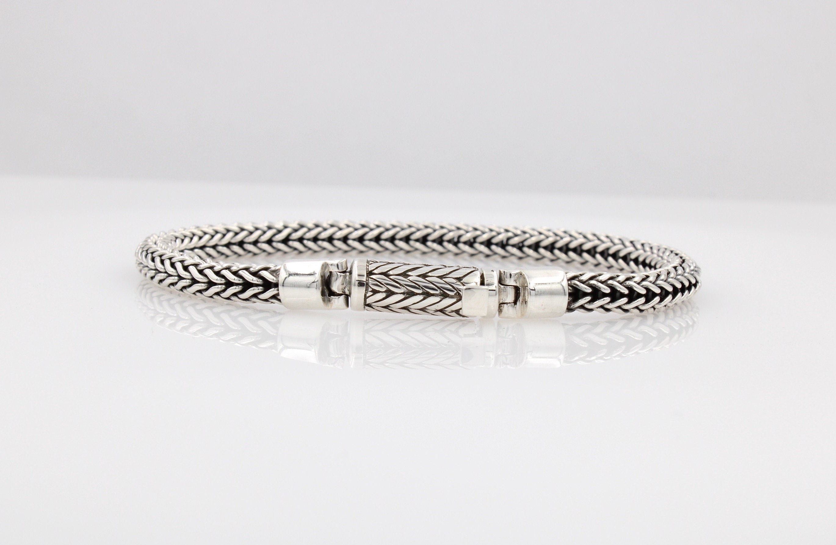 Bracelet Vintage Maille Argent 925 Bali Indonésie - Longueur 19 Cm - Poids 27 G - Occasion Bon état