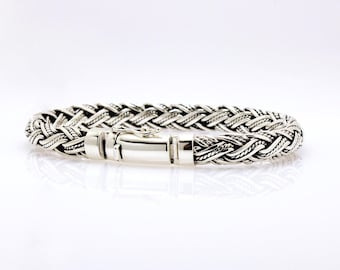 Handmade Bali 925 Sterling Silver Bracelet - Woven Braided Design (6mm oval)