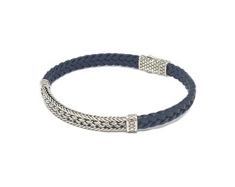 Handmade Sterling Silver & Leather Bali Bracelet - Unisex Jewelry