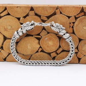 Sterlingzilveren handgemaakte Bali Dragon-armband 6 mm brede ketting