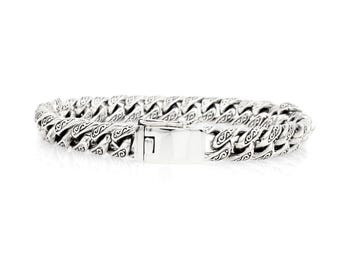 Sterling silver handmade cuban chain with bali motiff 10mm wide