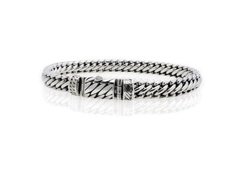 Sterling Silver Bali Bracelet: Unisex Edwardian Chain, 8mm wide