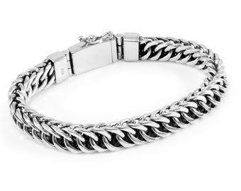 Handmade Sterling Silver Bali Bracelet: Unisex Chain, 10mm Wide