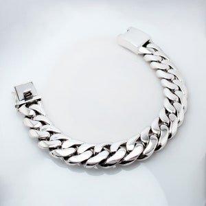 Sterling Silver Cuban Curb link bracelet 16mm wide for men&#39;s./Silver 925/ Bali Handmade Jewelry/ Trending in style.
