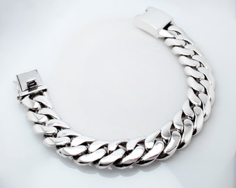 Handmade Sterling Silver Cuban Curb Bracelet, 16mm Wide