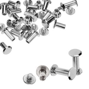 Rivetti a vite Chicago a testa piatta argentati, anti-resistente, ottone durevole per lavori in pelle, rilegatura di libri, artigianato, decorazioni fai da te, 9 x 13 mm