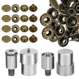 15mm S-Spring Press Studs with Fixing Die Set, 10 Sets Trimming Shop Printed Studs, No-Sew Snap for Bags, Purses, Leathercraft