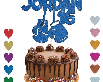 Boxing Glove with Name and Age Birthday Personalised Cake Topper | Personalised Birthday Cake Decor | Glitter Boxer Cake Decor UK UK