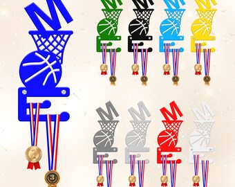 Personlised Basketball Medal Hanger, Basketball Medal Holder, Medal Display Awards Sign, Personlised with First Letter M, N, O, P