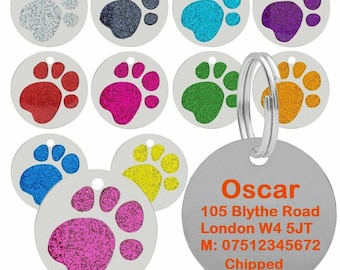 Personalised Dog Tag Engraved Pet ID Collar Customised Puppy Name Charm Personalized Glitter Neck Sparkly UK