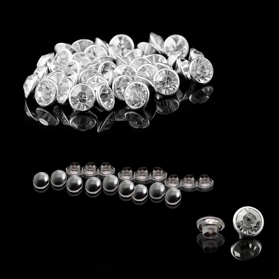 Flat Clear Crystal Rivets, Diamante Acrylic Rhinestone Studs With Pins ...