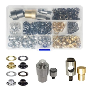6mm Eyelets in 4 colors with Grommet Die, Hole Cutter Dies Set, 200pcs Grommets & Fixing Dies Set for DIY Leathercraft, Sewing, Bag, Jacket