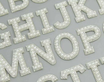 White Pearl Rhinestone Sparkle Letter Patches Alphabet Embroidery Clothes UK