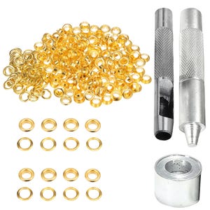 100 Set Eyelets Grommet with 3 Grommet Setting Tool Eyelet Punch Kit for DIY Leathercrafts, Tarpaulin, Vinyl Banners and Pool Covers