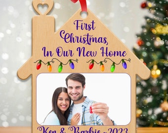 Personalised First Christmas In Our New Home Photo Bauble Tree Decoration Gifts 1st Christmas in New Home, First Home Christmas Couple Gift