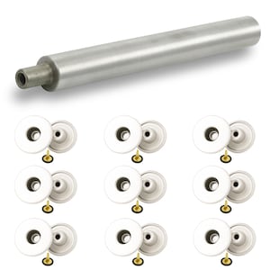 May include: A set of metal hardware components. The image shows a long, cylindrical metal piece and several sets of white, circular pieces with gold-colored pins. The items appear to be new and unused.