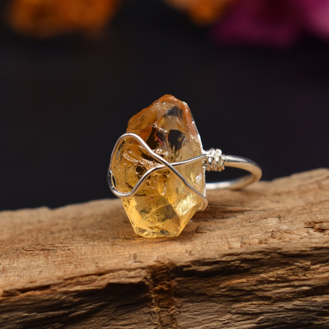 Raw Citrine Ring Crystal Raw Stone Ring 925 Silver 14k Gold Etsy
