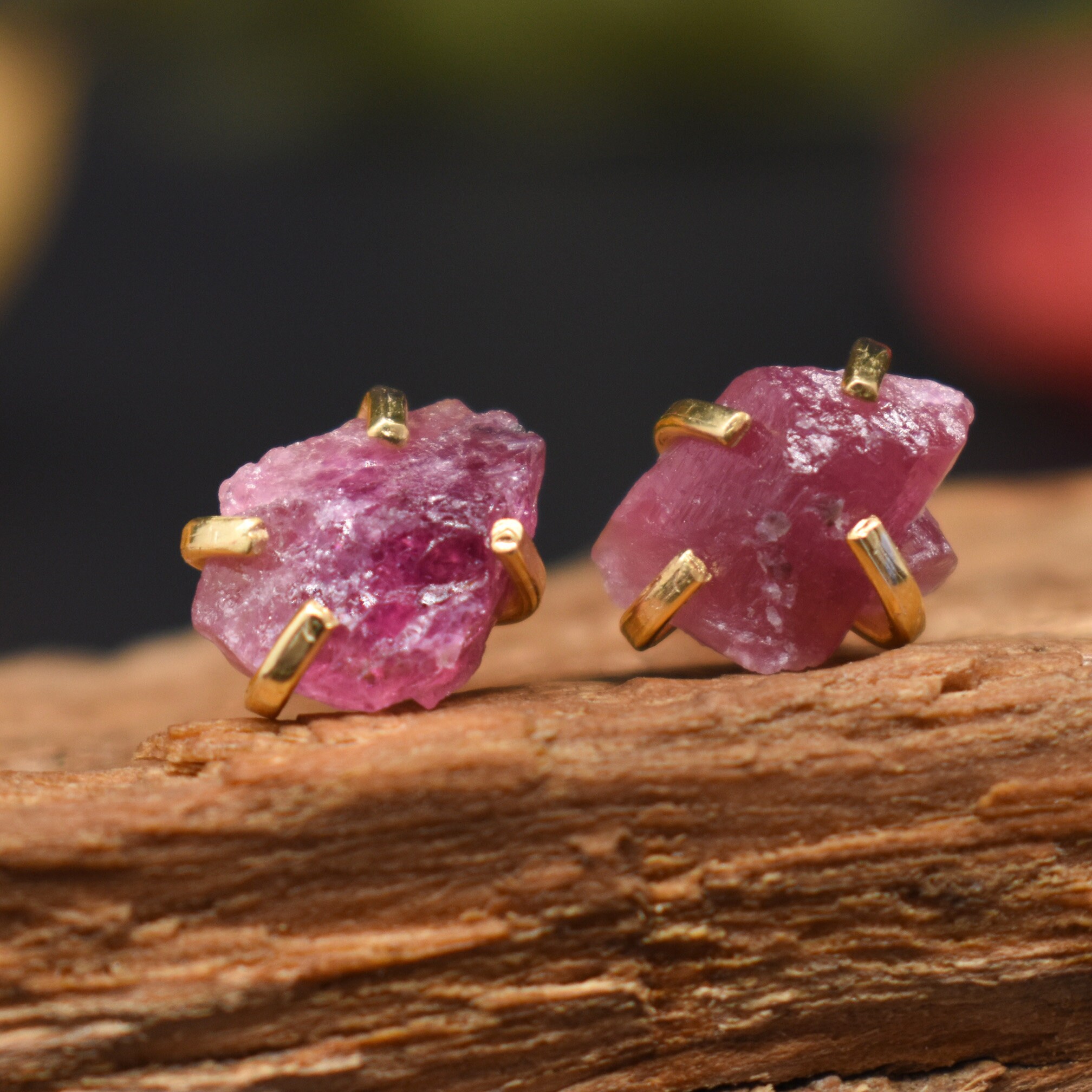 MIni Raw Natural Stone Stud Earrings 14k Gold Filled Over 925 Etsy