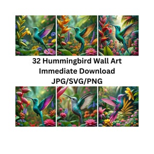 Artful Hummingbird Wall Art Digital Download Printable Wallart DIY Print Birdlover Decor Photo Artful Wall Art Hummingbird PNG Bundle