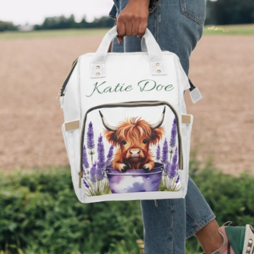 Personalized Diaper Bag Backpack Highland Cow Babyshower Gift Diaper