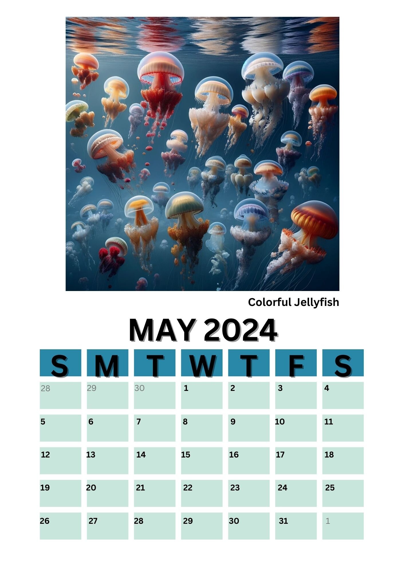 Artful Wall Calendar Undersea Photorealistic Digital Artwork Calendar