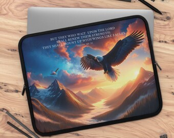 Kunstvolle christliche Laptoptasche Jesaja 40:31 Adler schwebt über Bergen Bibelvers Schrift Laptoptasche Kunstvolles Schreibtischdekor-Zubehör