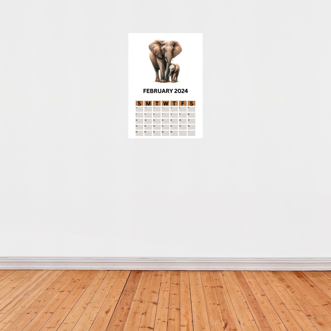Realistic Watercolor Elephant Calendar 2024 Printable 2024 Calendar