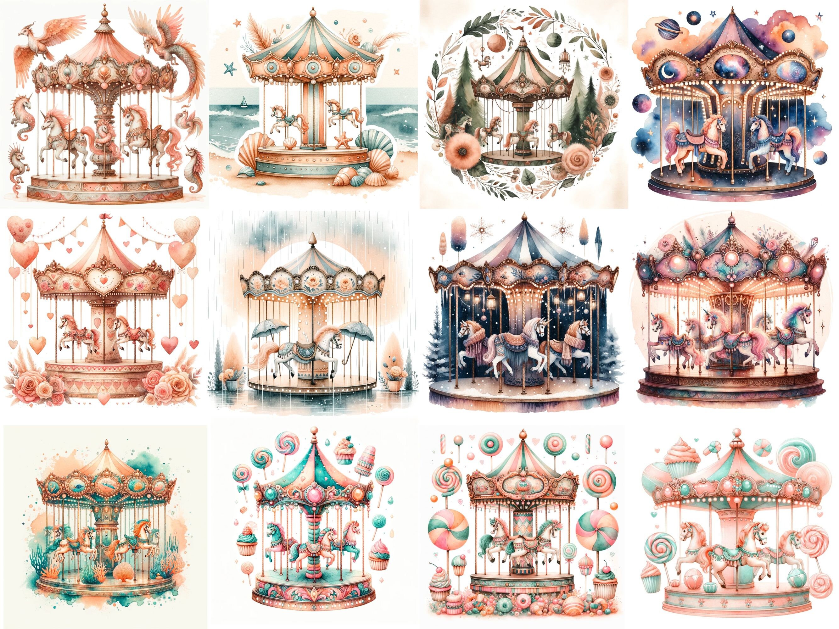 Carousel Clipart Carousel PNG Artful Bundle Peach Fuzz Pony Carousel ...