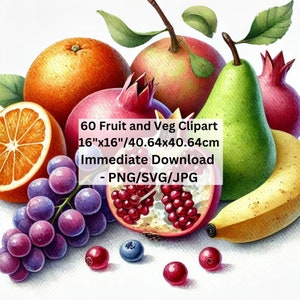 Großes Bundle Obst und Gemüse Clipart Artful PNG Bundle Print on Demand Kommerzielle Nutzung Clipart Digitaler Download Wand Kunst Druckbare SVG Obst