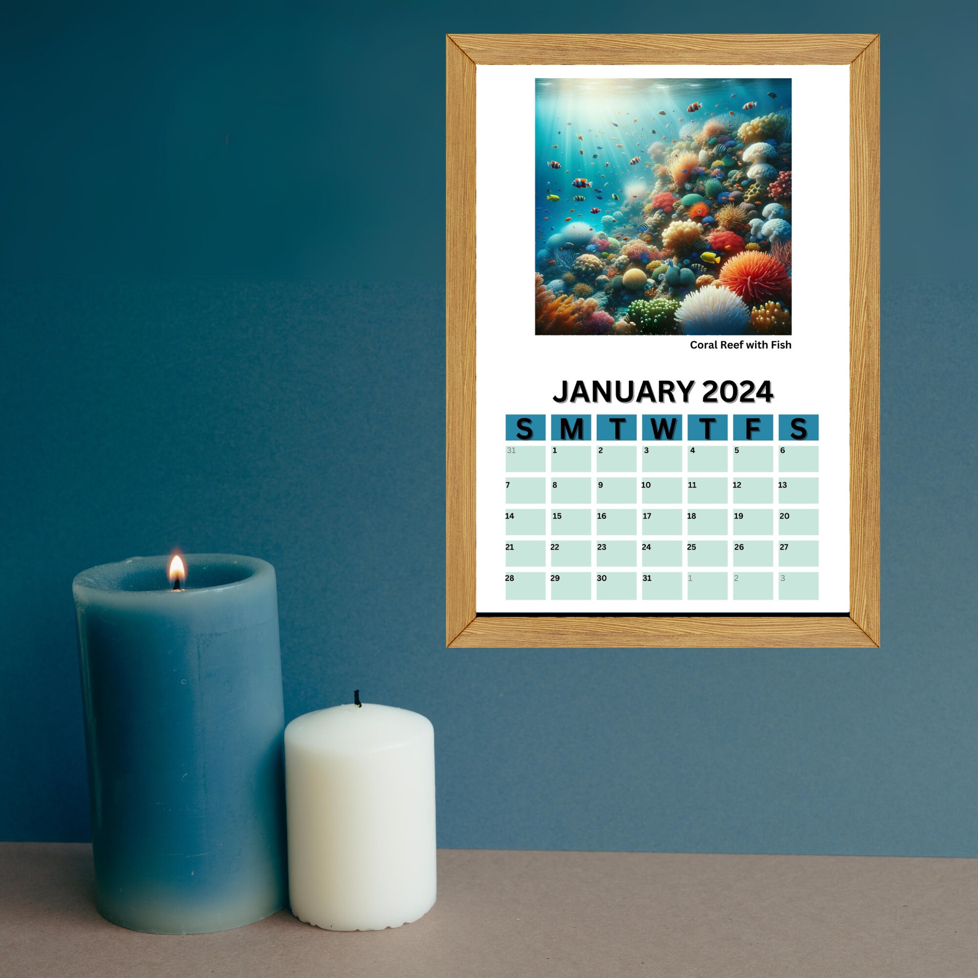 Artful Wall Calendar Undersea Photorealistic Digital Artwork Calendar