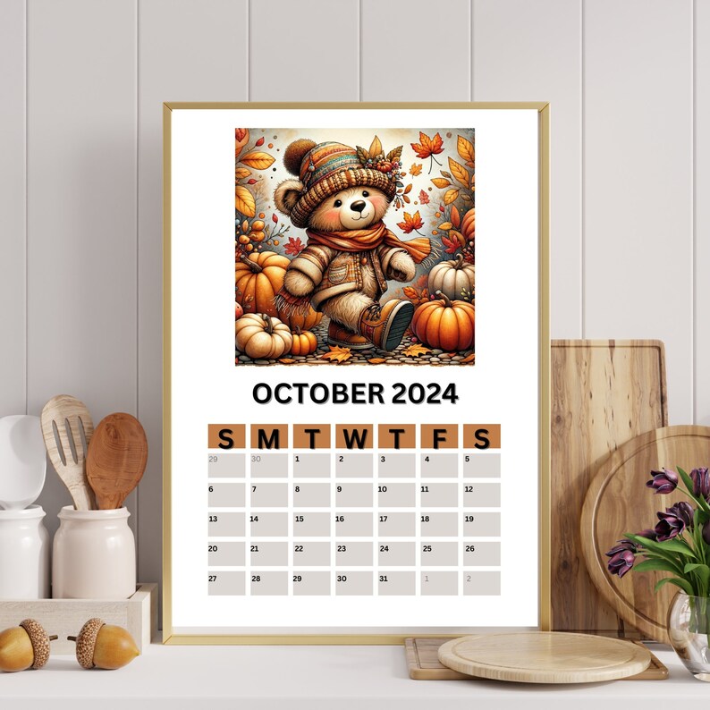Cute Boho Bear Calendar 2024 Printable 2024 Calendar With Adorable