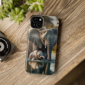 Artful Elephant iPhone Tough Phonecases Aesthetic Elephantlover Phone Case for iPhone 13, iPhone 14, iPhone 15 Artful Safari Phonecase Gift