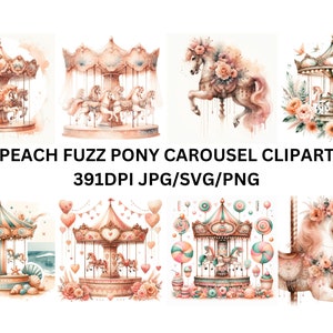 Peach Fuzz Pony Carousel Clipart Artful Bundle PNG Horse Carousel Vintage Clipart Horse Carousel Artful Wallart Printable Horse Art