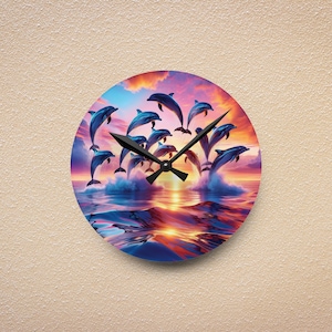 Watercolor Dolphin Wall Art Clock Undersea Decor Clock Gift for Dolphin Lover Artful Office Clock Housewarming Gift for Oceanlover