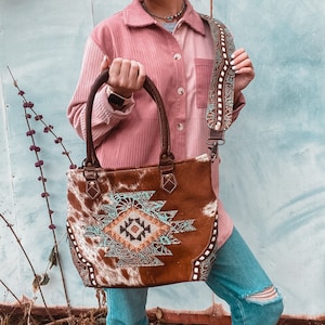 Genuine cowhide and leather crossbody purse